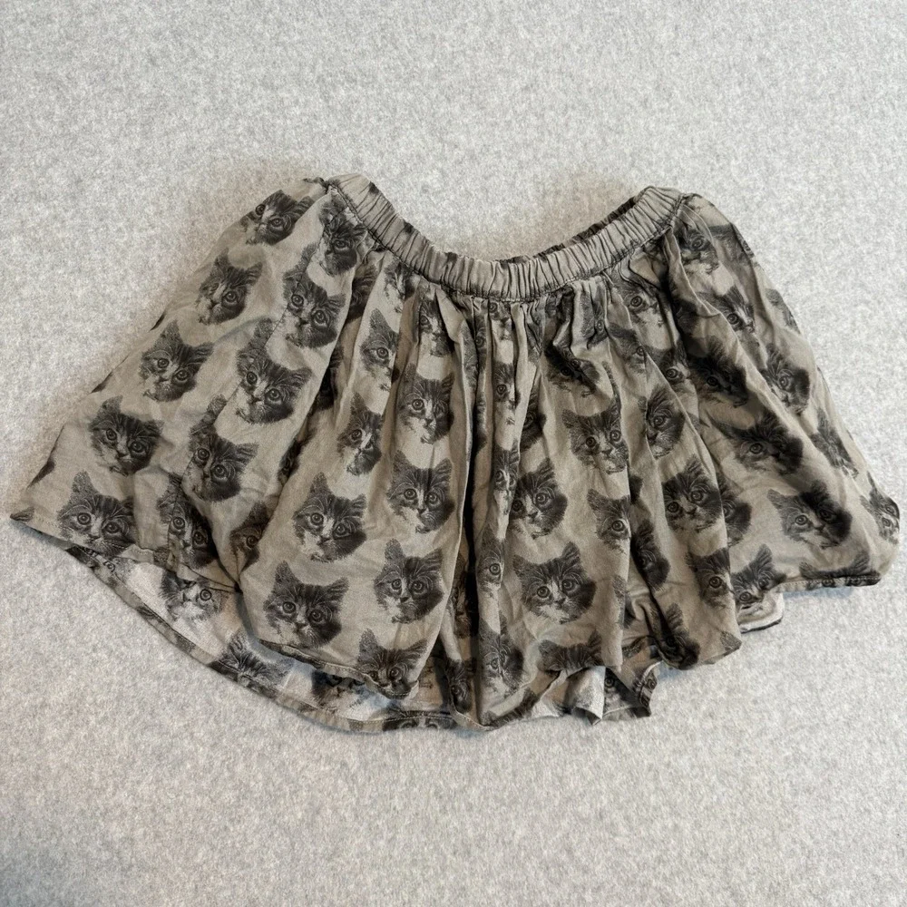 Gap Kids Girls Cat Kitten Face Print Full Skirt Gray Black Elastic Waist Size 8